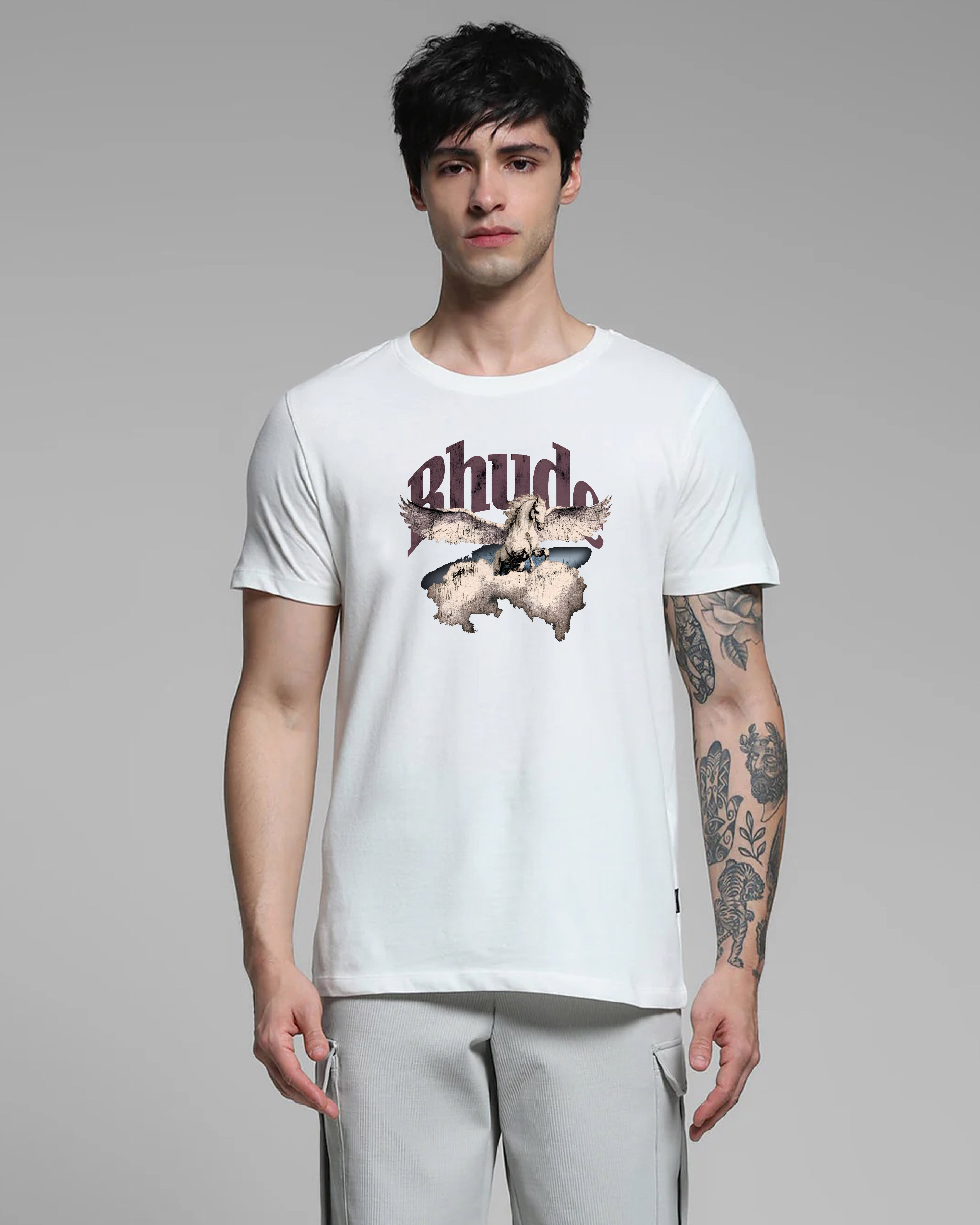 Shop Rhude White Printed T-shirt