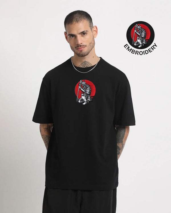 Samurai Warrior Embroidery Black Oversized T-Shirt