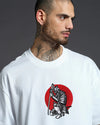 Samurai Warrior Embroidery White Oversized T-Shirt