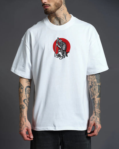 Samurai Warrior Embroidery White Oversized T-Shirt