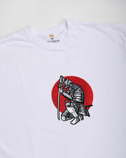 Samurai Warrior Embroidery White Oversized T-Shirt