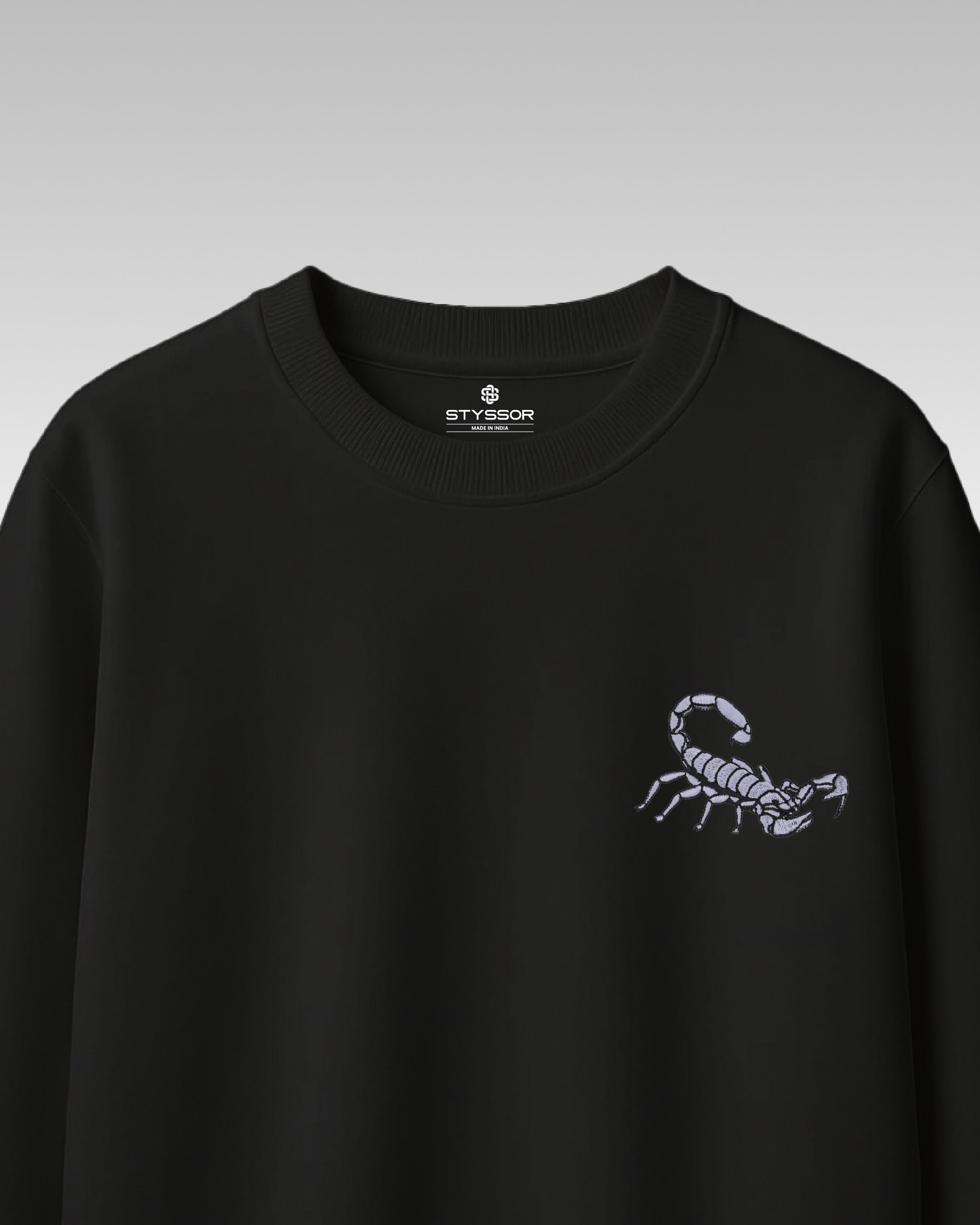 Scorpion Wildlife Embroidery Oversized Black T-Shirt