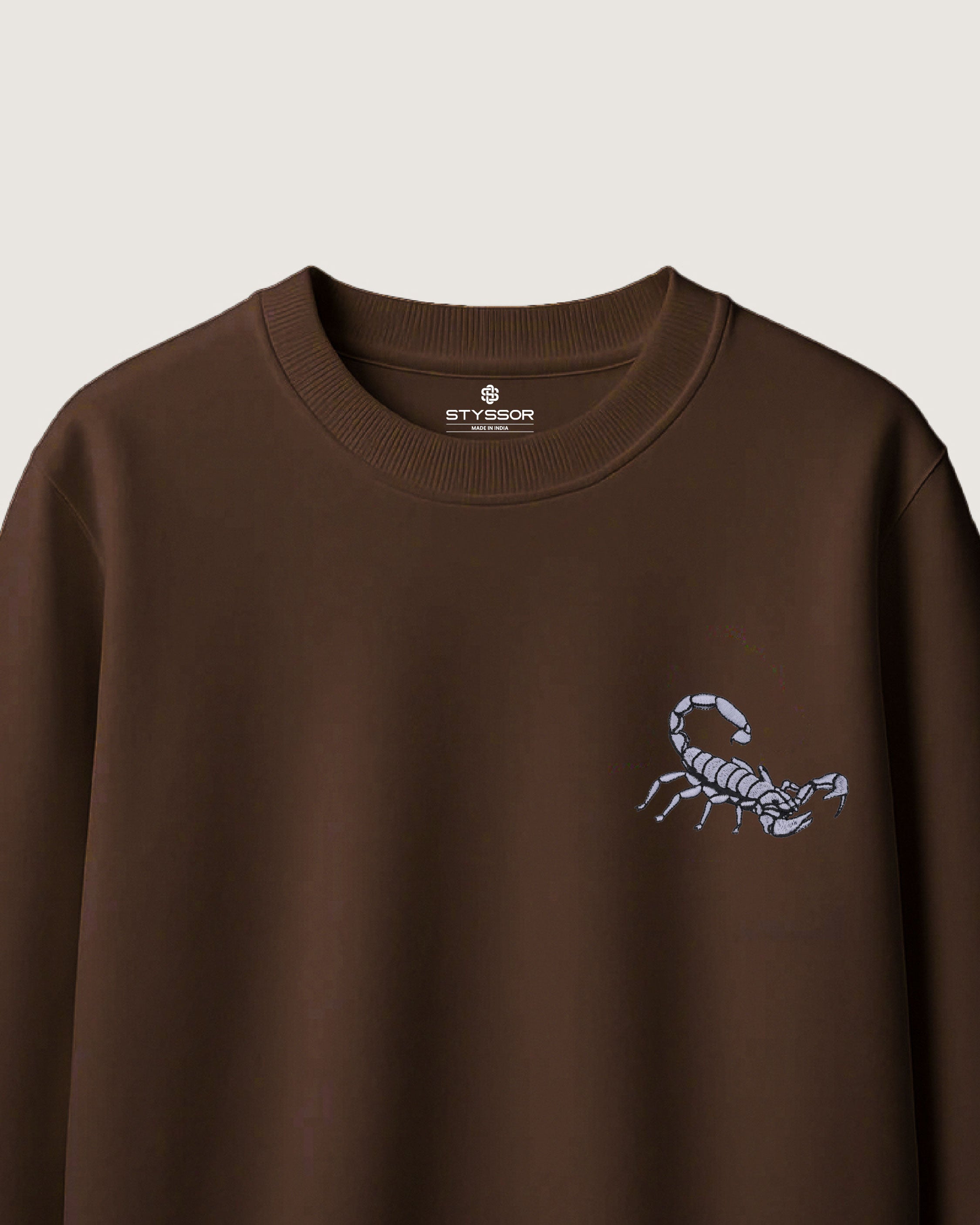 Scorpion Wildlife Embroidery Oversized Brown T-Shirt