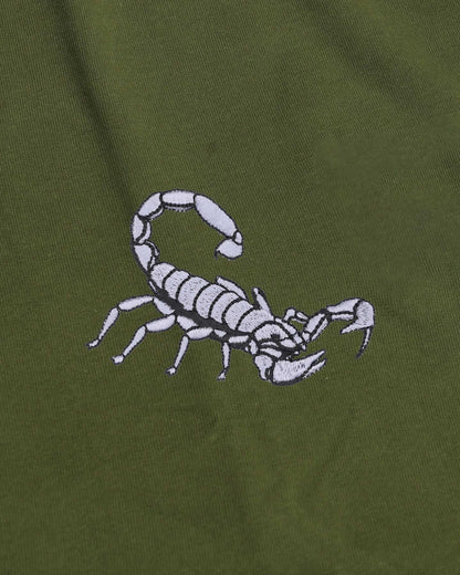 Scorpion Wildlife Embroidery Oversized Green T-Shirt