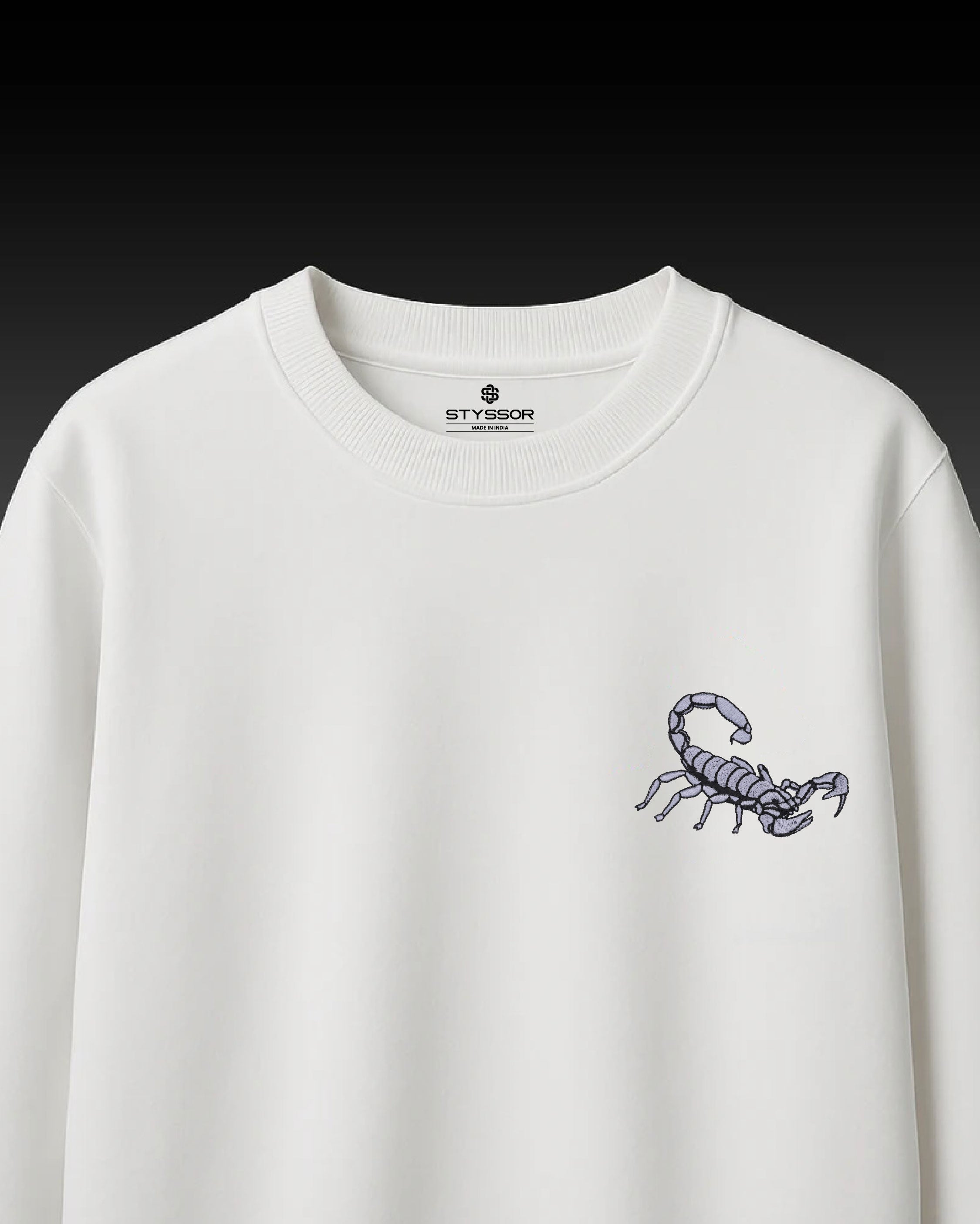 Scorpion Wildlife Embroidery Oversized White T-Shirt