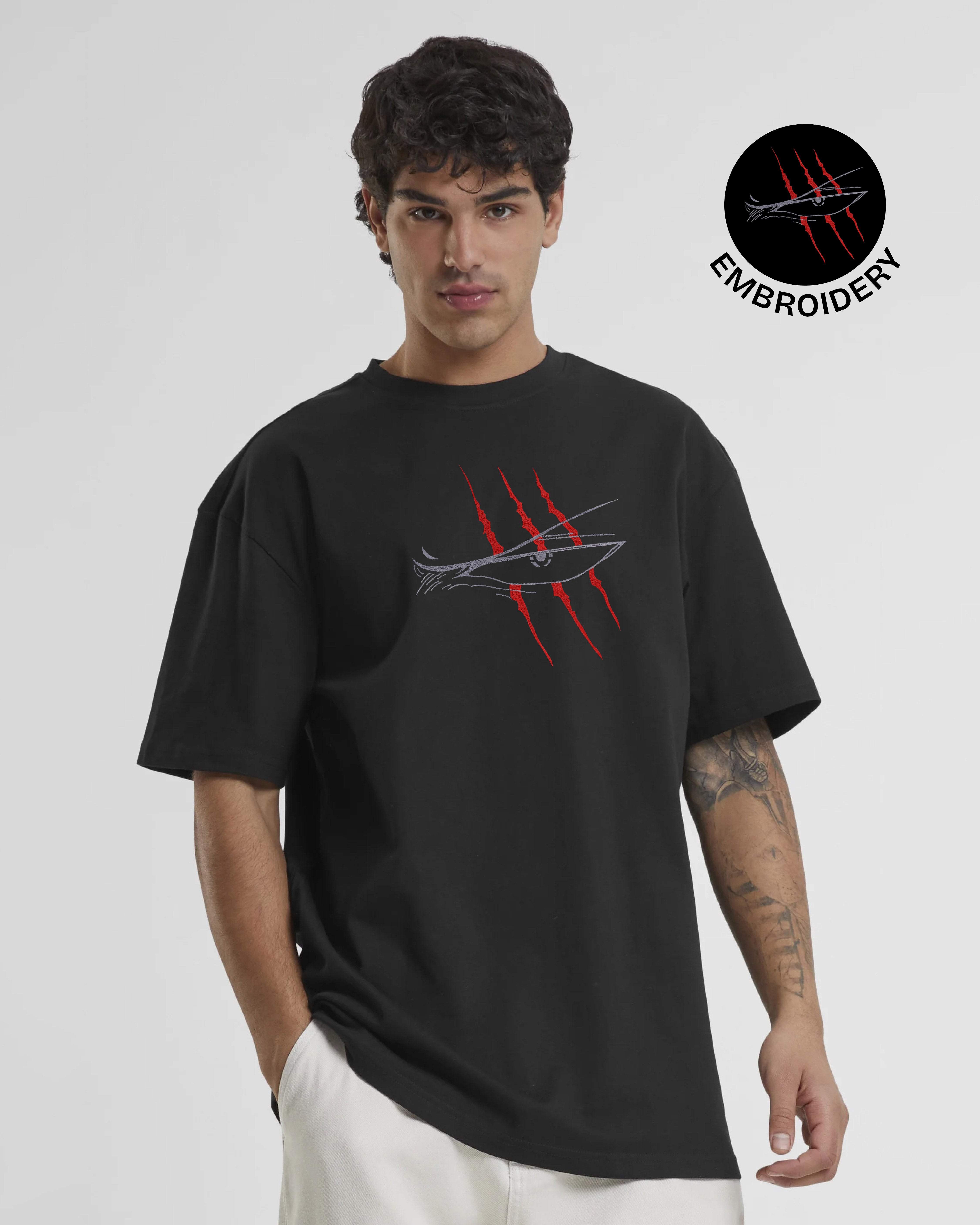Shanks Embroidery Black Oversized T-Shirt