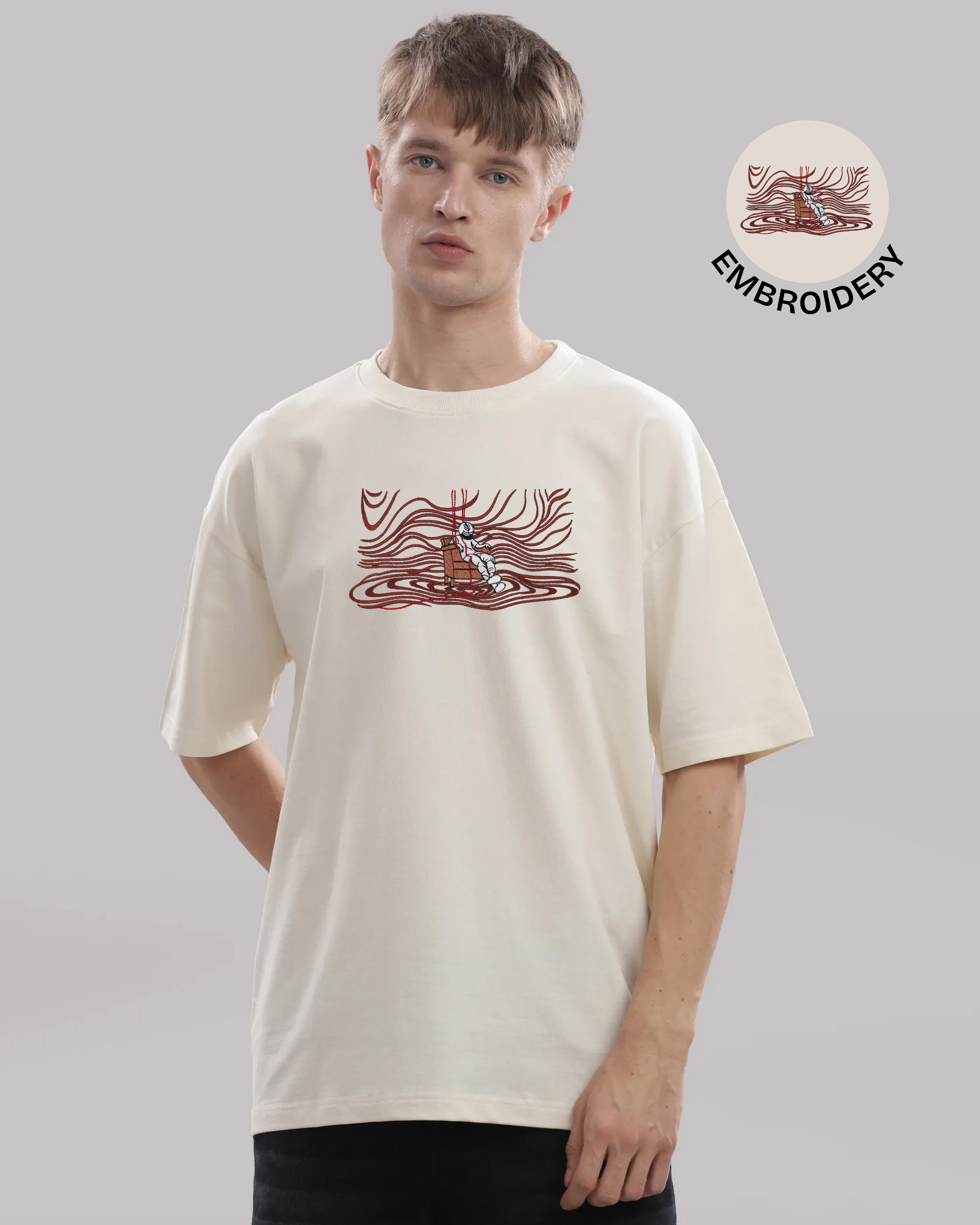 Simulation Reality Embroidery Off-White Oversized T-Shirt web