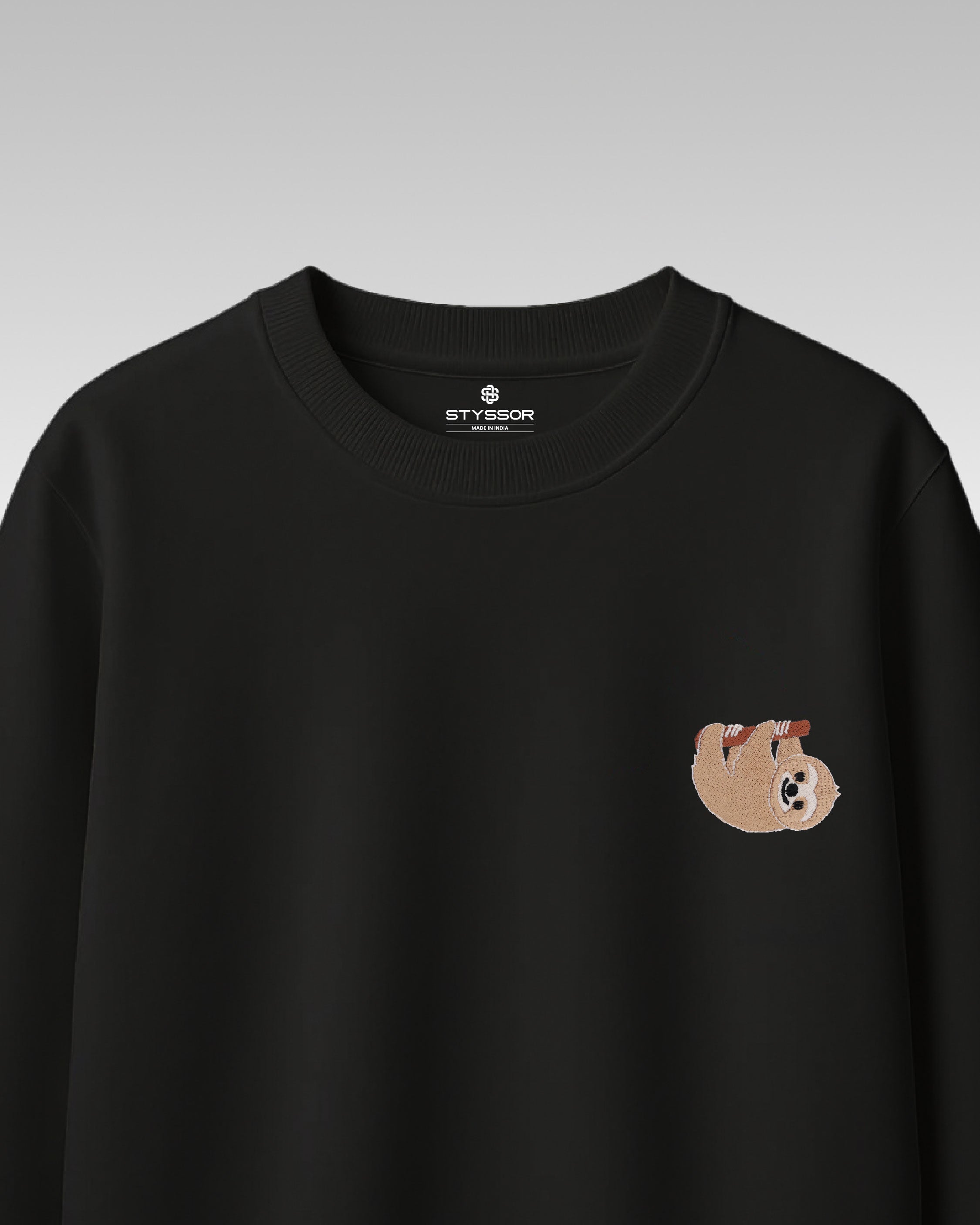 Sloth Wildlife Embroidery Oversized Black T-Shirt