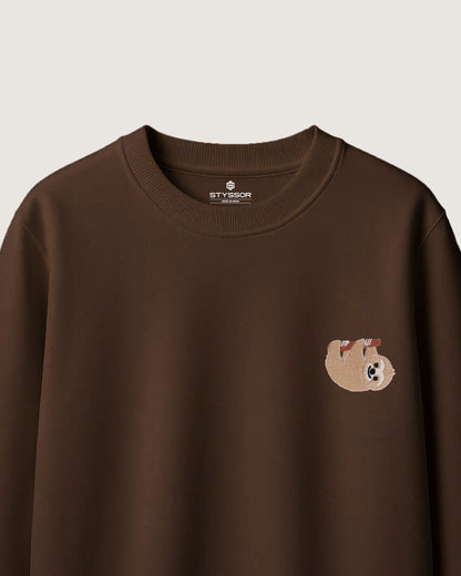 Sloth Wildlife Embroidery Oversized Brown T-Shirt
