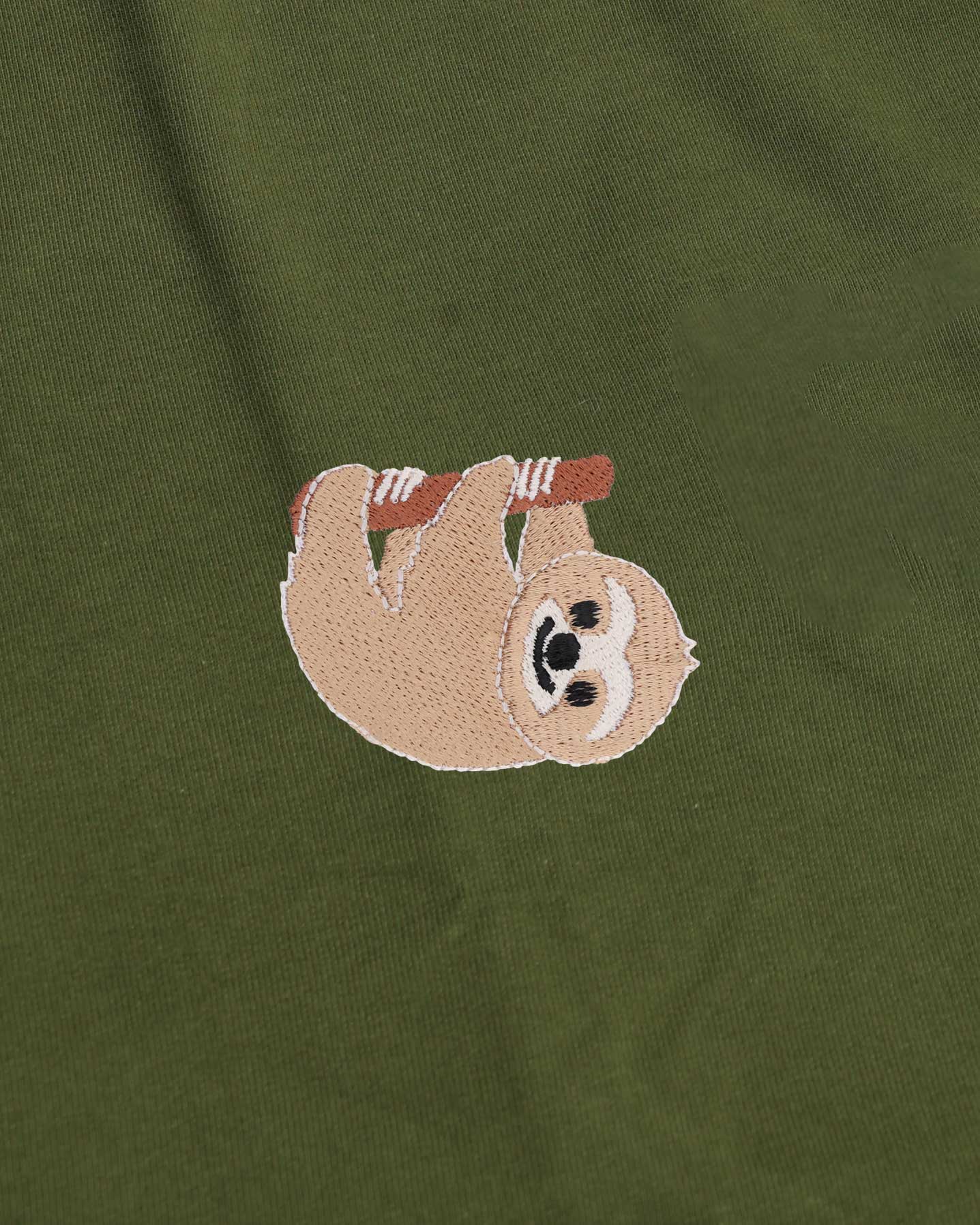 Sloth Wildlife Embroidery Oversized Green T-Shirt