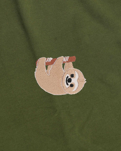 Sloth Wildlife Embroidery Oversized Green T-Shirt