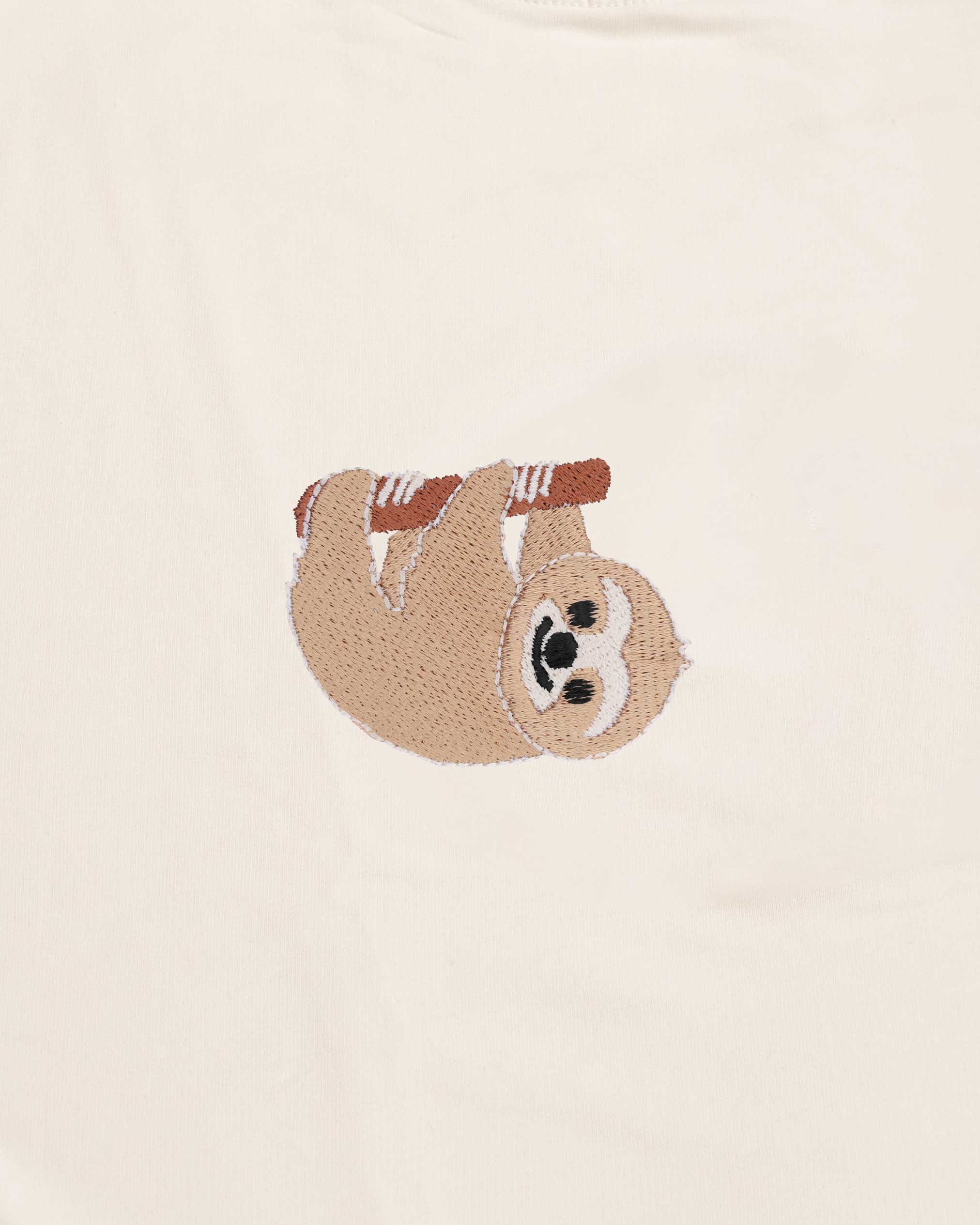 Sloth Wildlife Embroidery Oversized Off-White T-Shirt