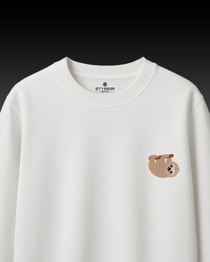 Sloth Wildlife Embroidery Oversized White T-Shirt