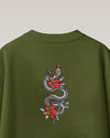 Snake & flowers Embroidery Green Oversized T-Shirt