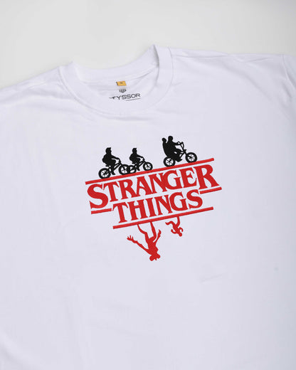 Stranger Things Embroidery White Oversized T-Shirt