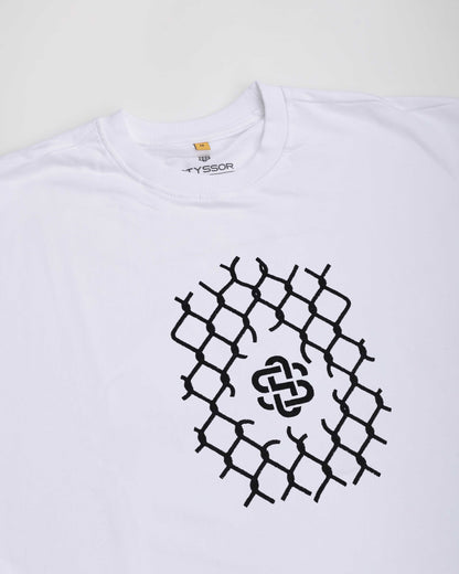 Styssor Chain Fence Embroidery White Oversized T-Shirt