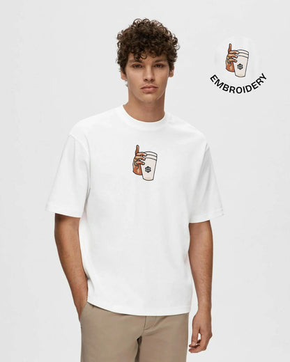 Styssor Cup Rug Embroidery White Oversized T-Shirt