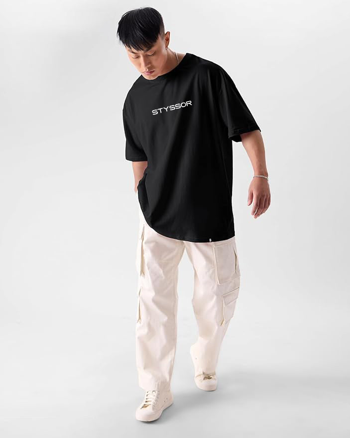 Styssor Men Black Premium Embroidery Oversized T-Shirt