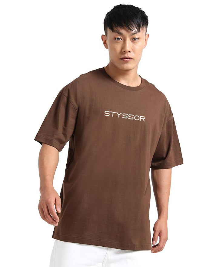 Styssor Men Brown Premium Embroidery Oversized T-Shirt