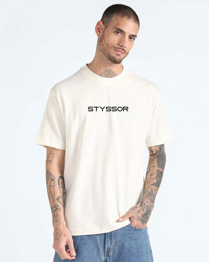 Styssor Men Off White Premium Embroidery Oversized T-Shirt