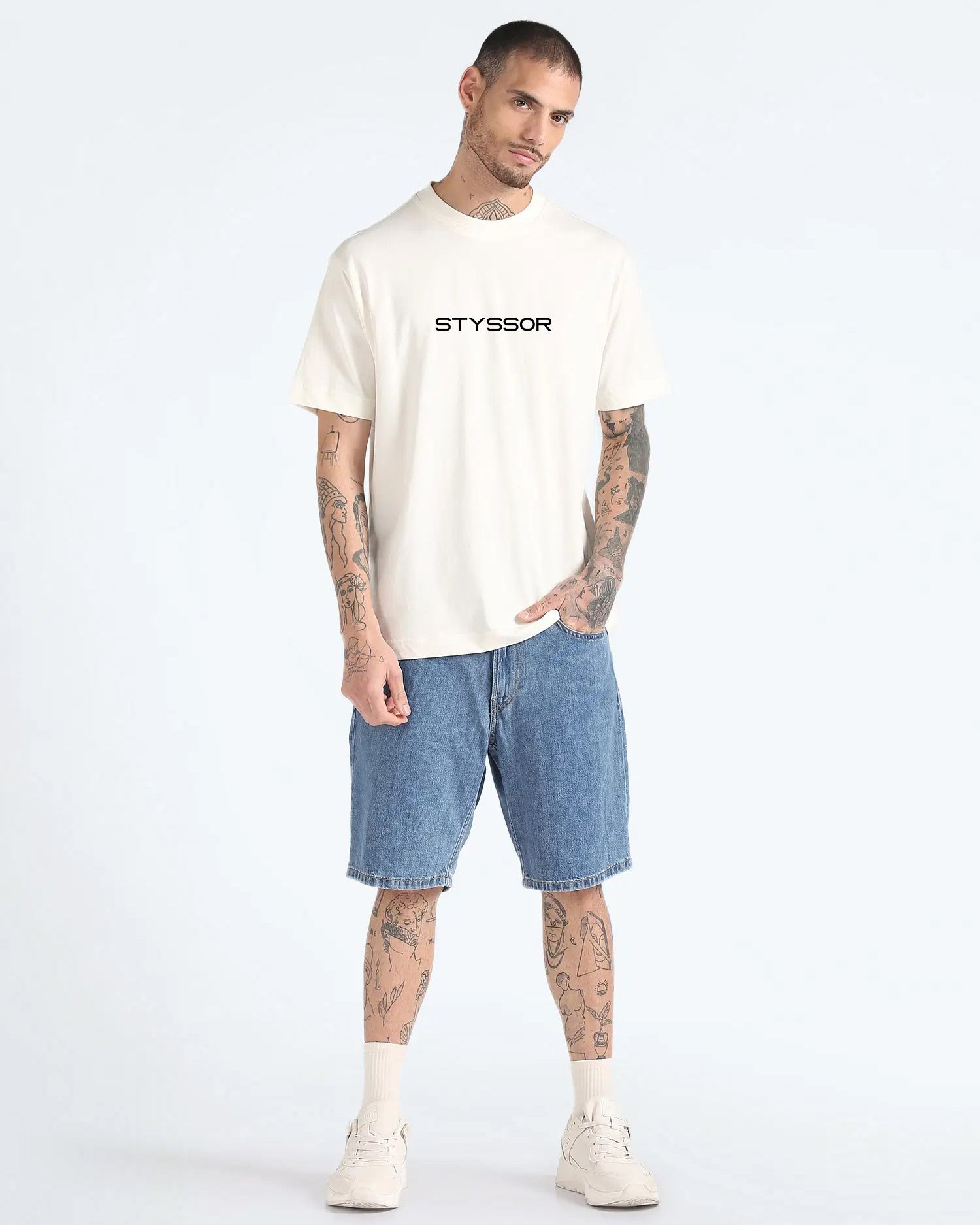 Styssor Men Off White Premium Embroidery Oversized T-Shirt