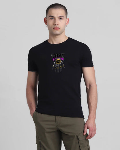 TIME Black Printed T-shirt