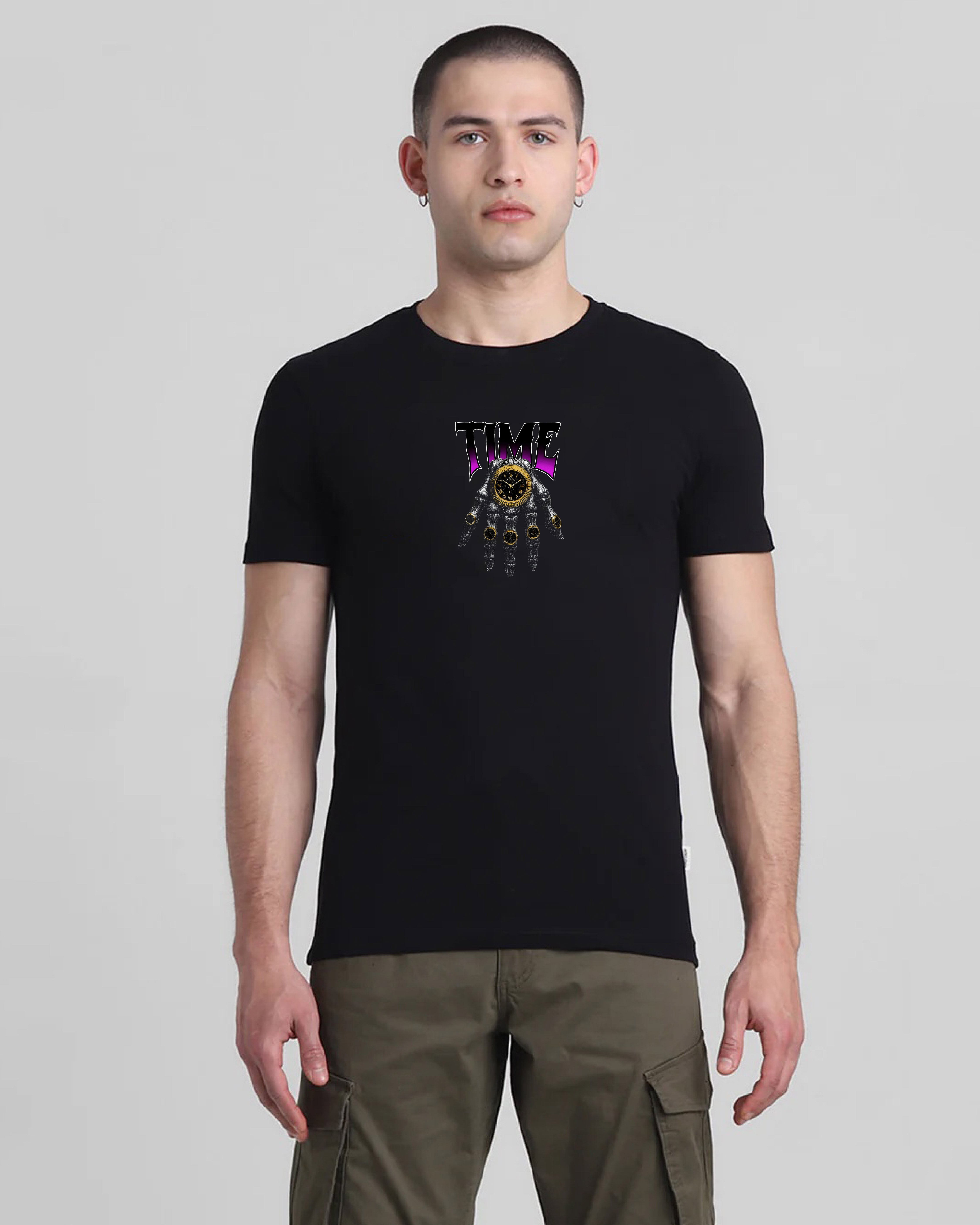 Buy TIME Black Printed T-shirt