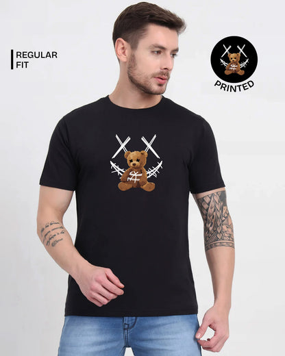 Teddy Bear Black Printed T-shirt web
