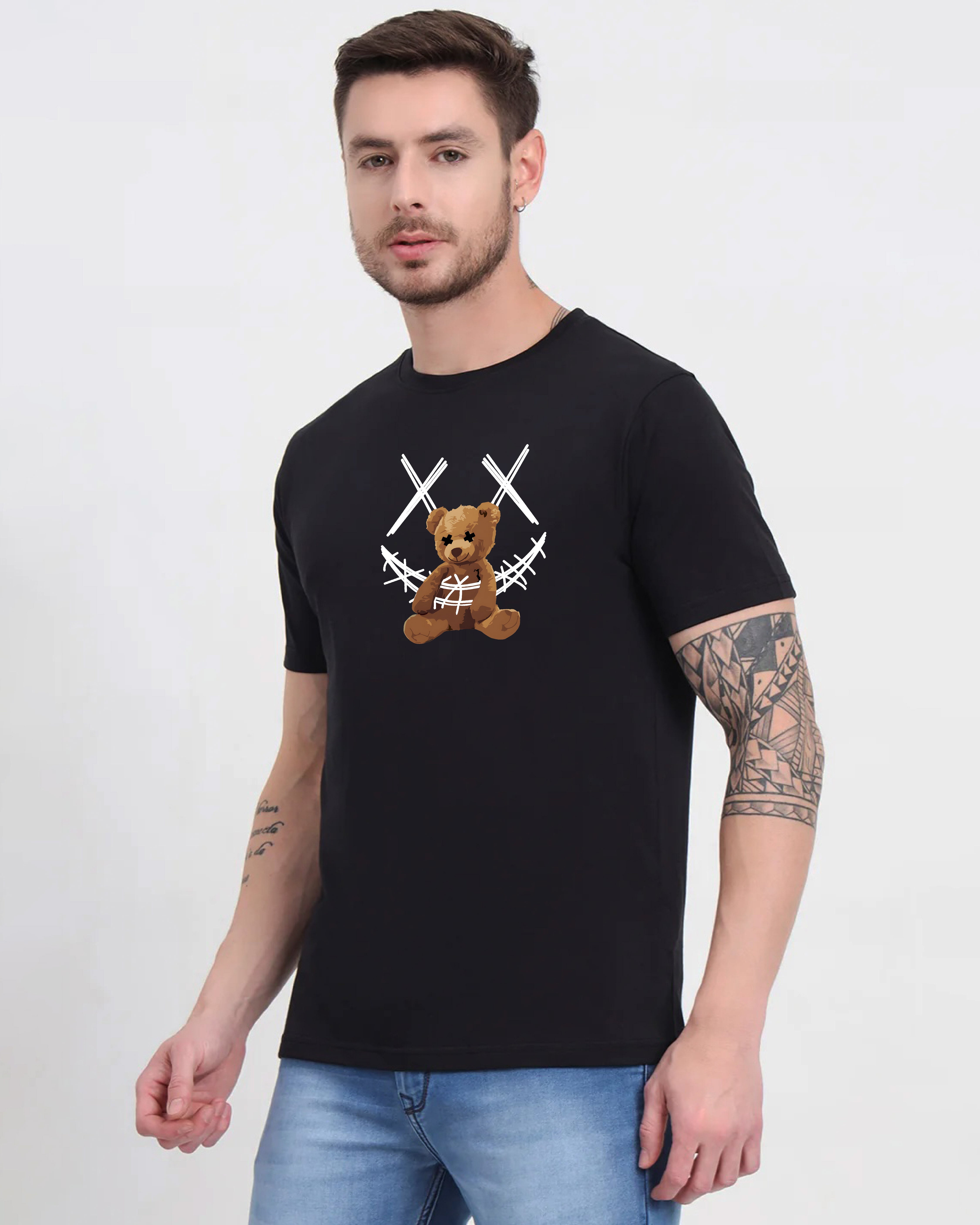 Teddy Bear Black Printed T-shirt