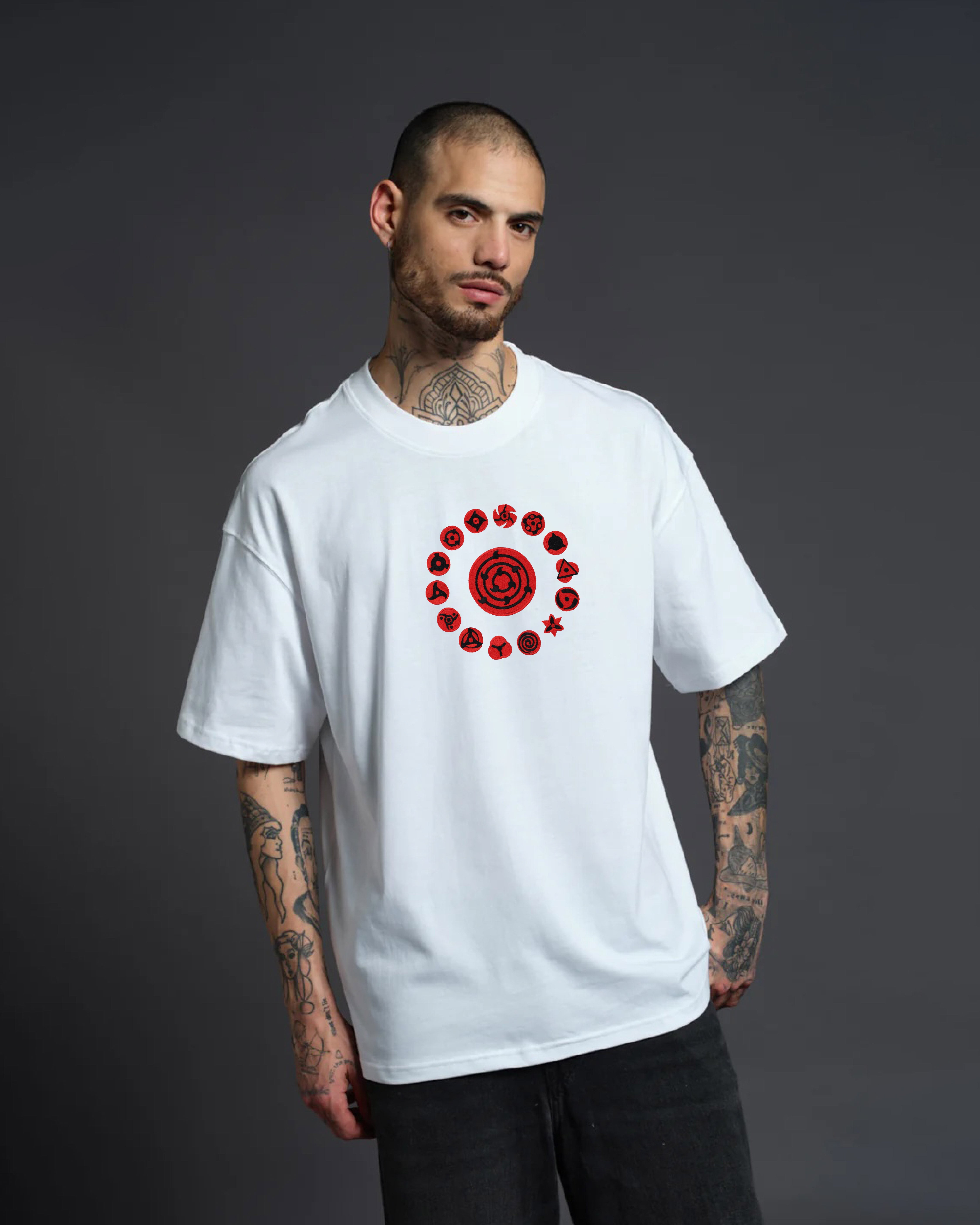 Buy The Sharingan Embroidery White Oversized T-Shirt at Styssor
