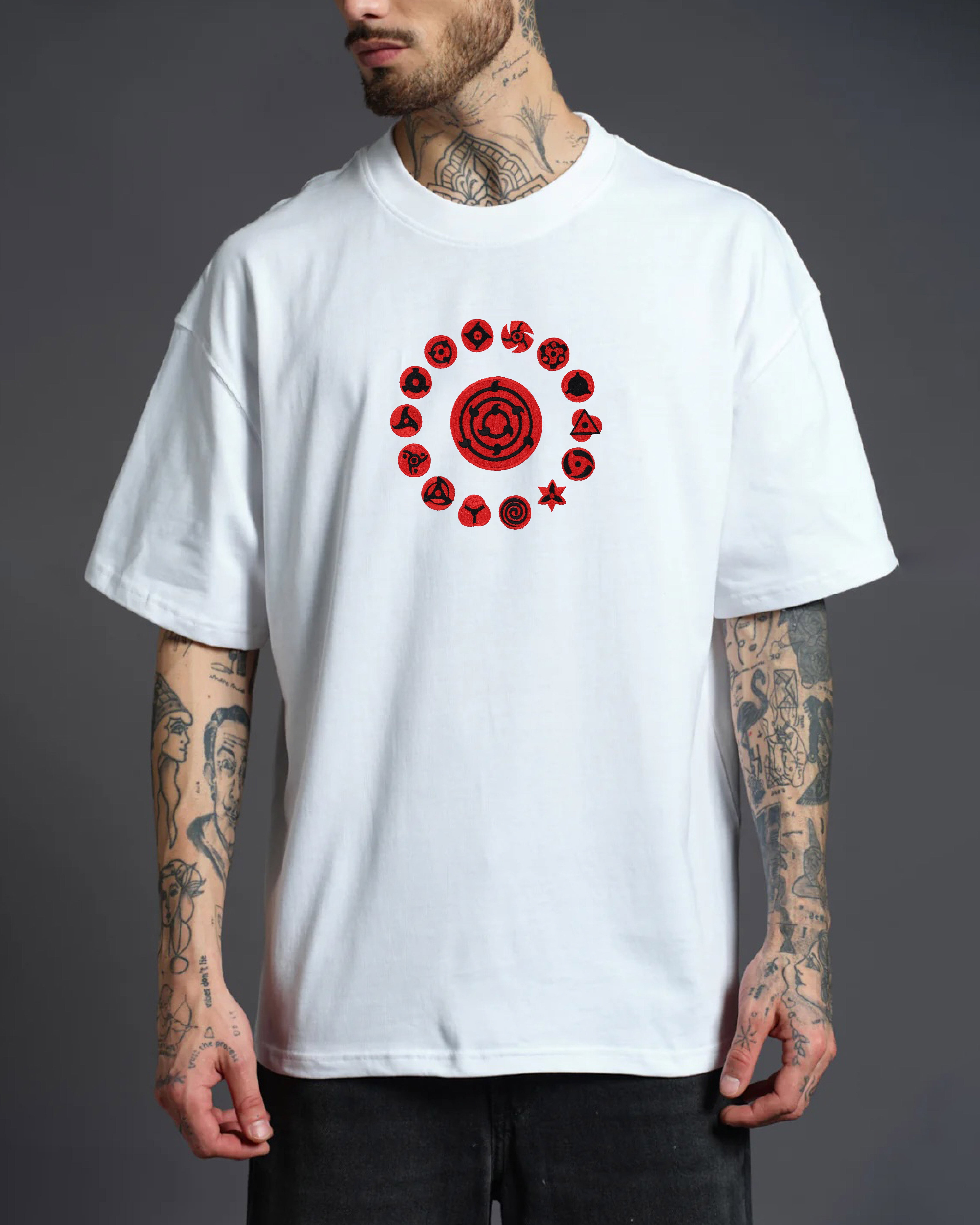 The Sharingan Embroidery White Oversized T-Shirt
