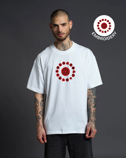 Buy The Sharingan Embroidery White Oversized T-Shirt at Styssor web