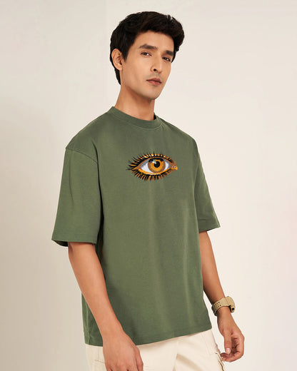 Third Eye Embroidery Green Oversized T-Shirt