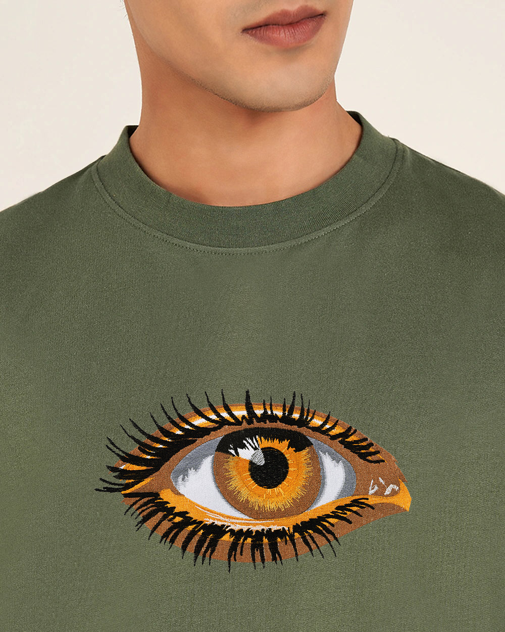 Third Eye Embroidery Green Oversized T-Shirt