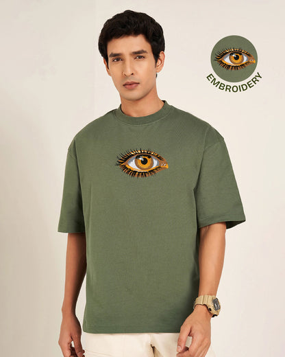 Third Eye Embroidery Green Oversized T-Shirt