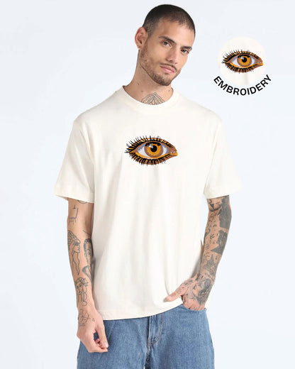 Third Eye Embroidery Off White Oversized T-Shirt