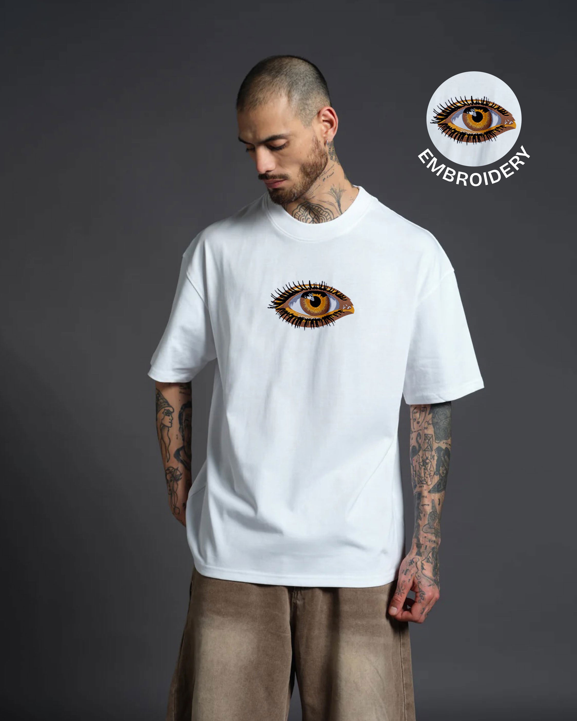 Third Eye Embroidery White Oversized T-Shirt