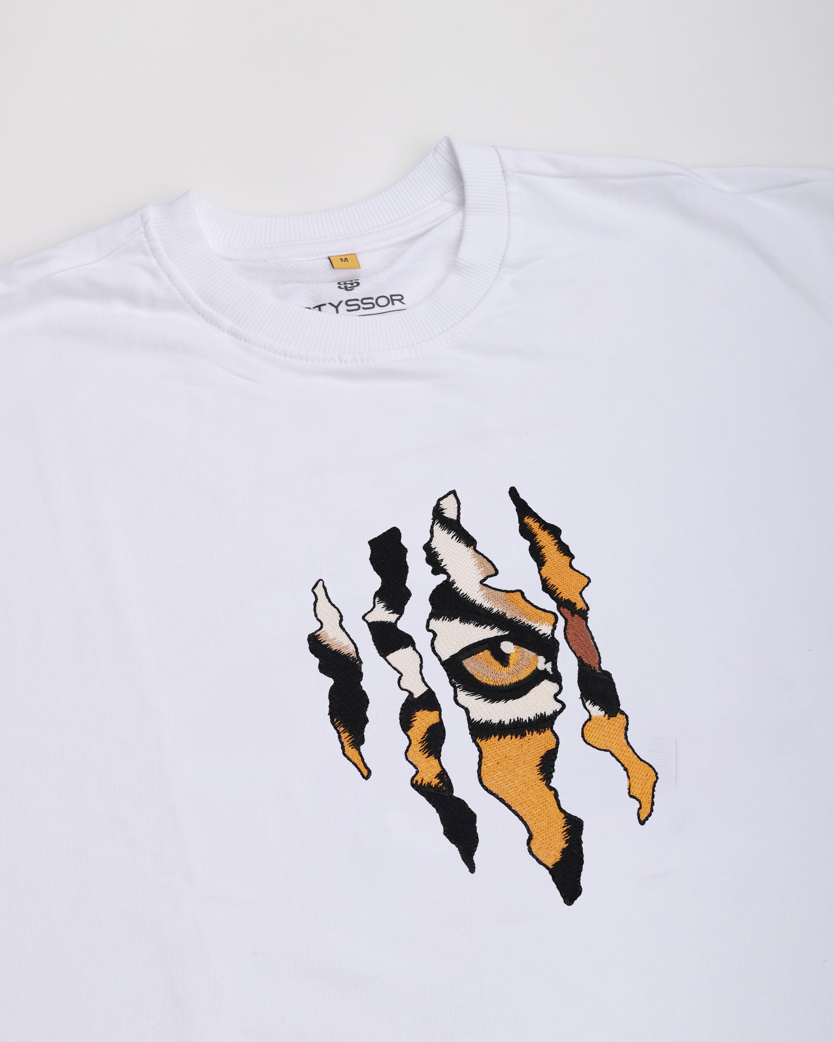 Tiger Eye Embroidery White Oversized T-Shirt