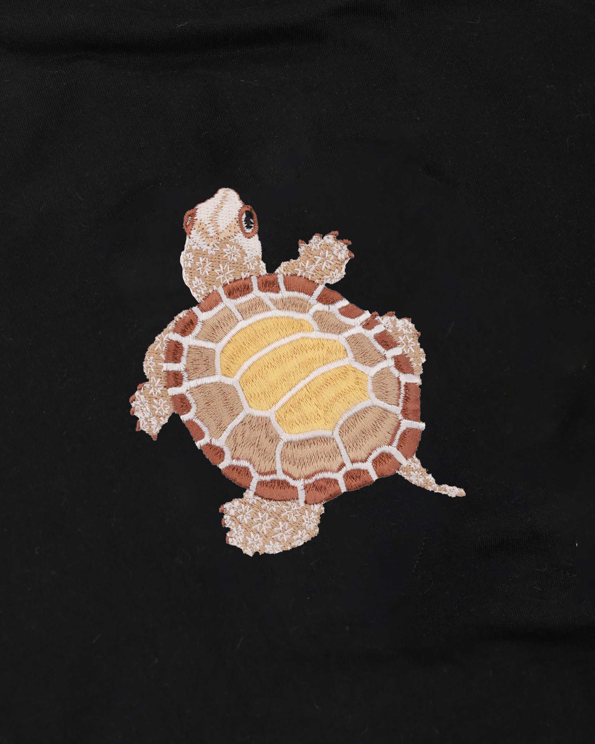 Turtle Wildlife Embroidery Oversized Black T-Shirt