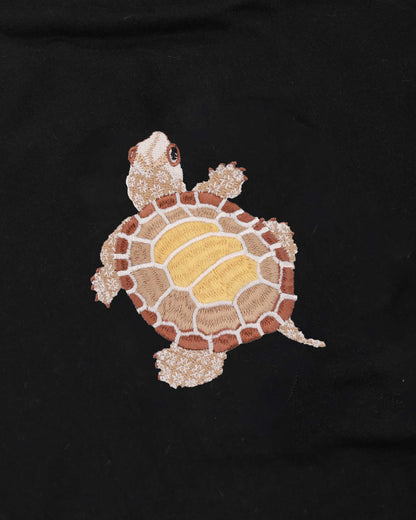 Turtle Wildlife Embroidery Oversized Black T-Shirt