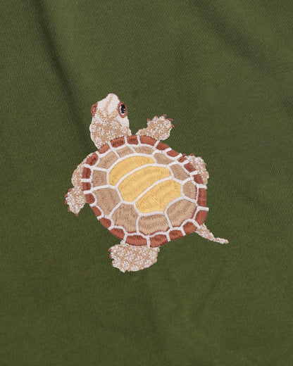 Turtle Wildlife Embroidery Oversized Green T-Shirt