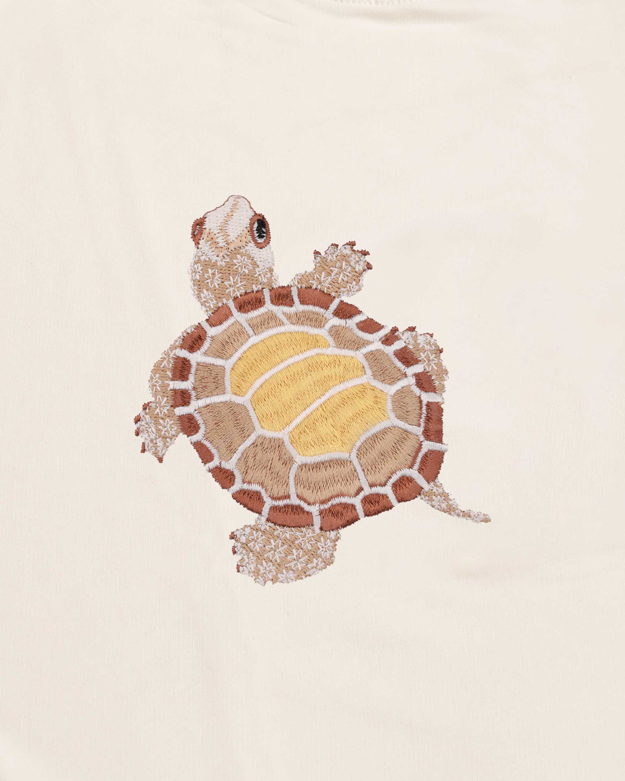 Turtle Wildlife Embroidery Oversized Off-White T-Shirt