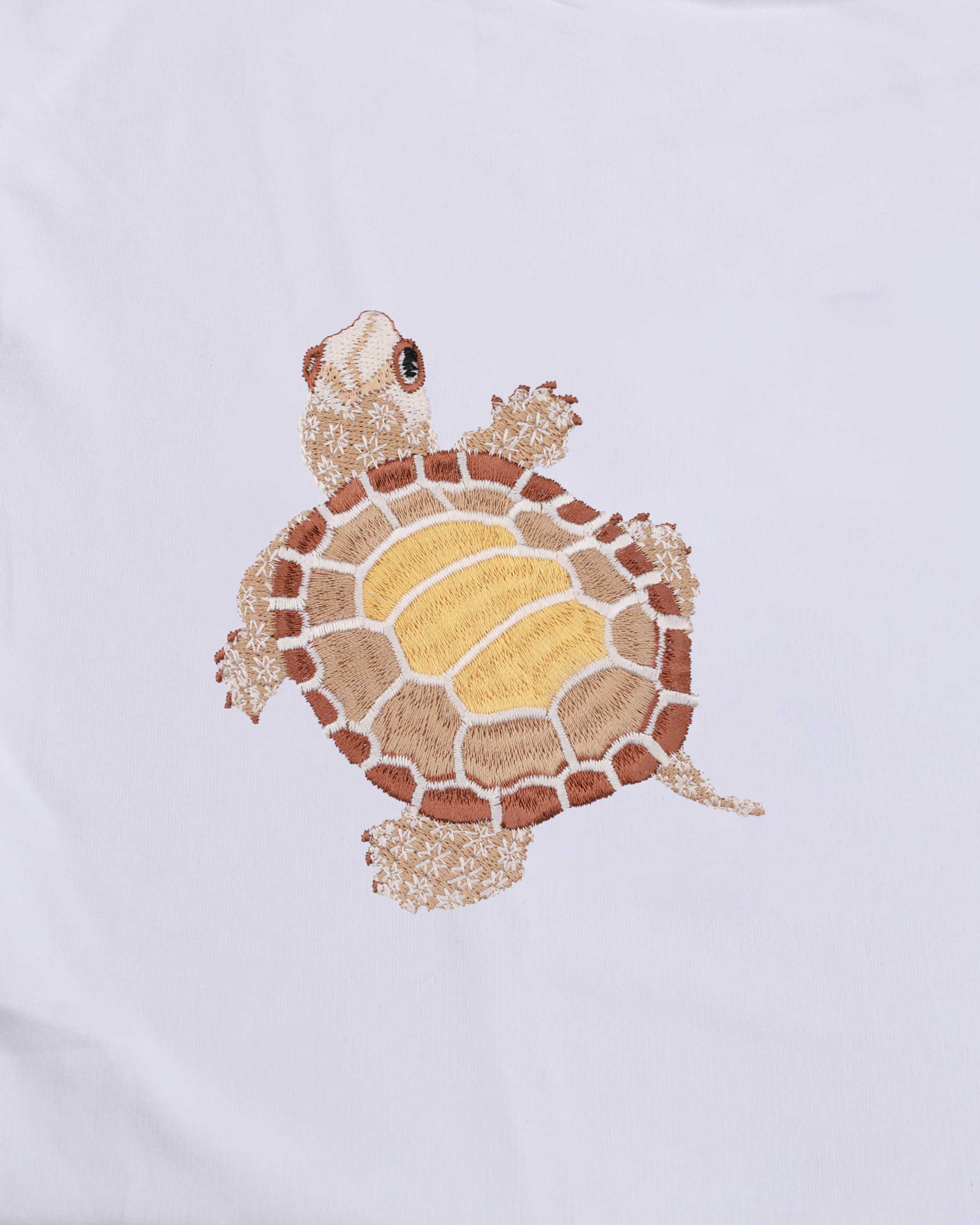 Turtle Wildlife Embroidery Oversized White T-Shirt