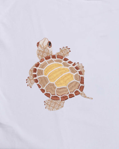 Turtle Wildlife Embroidery Oversized White T-Shirt