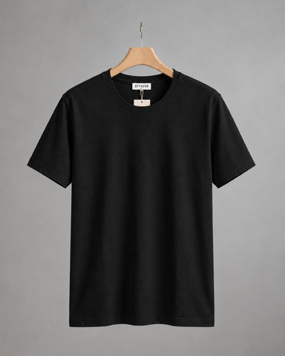 Black Cotton Plain T-Shirt