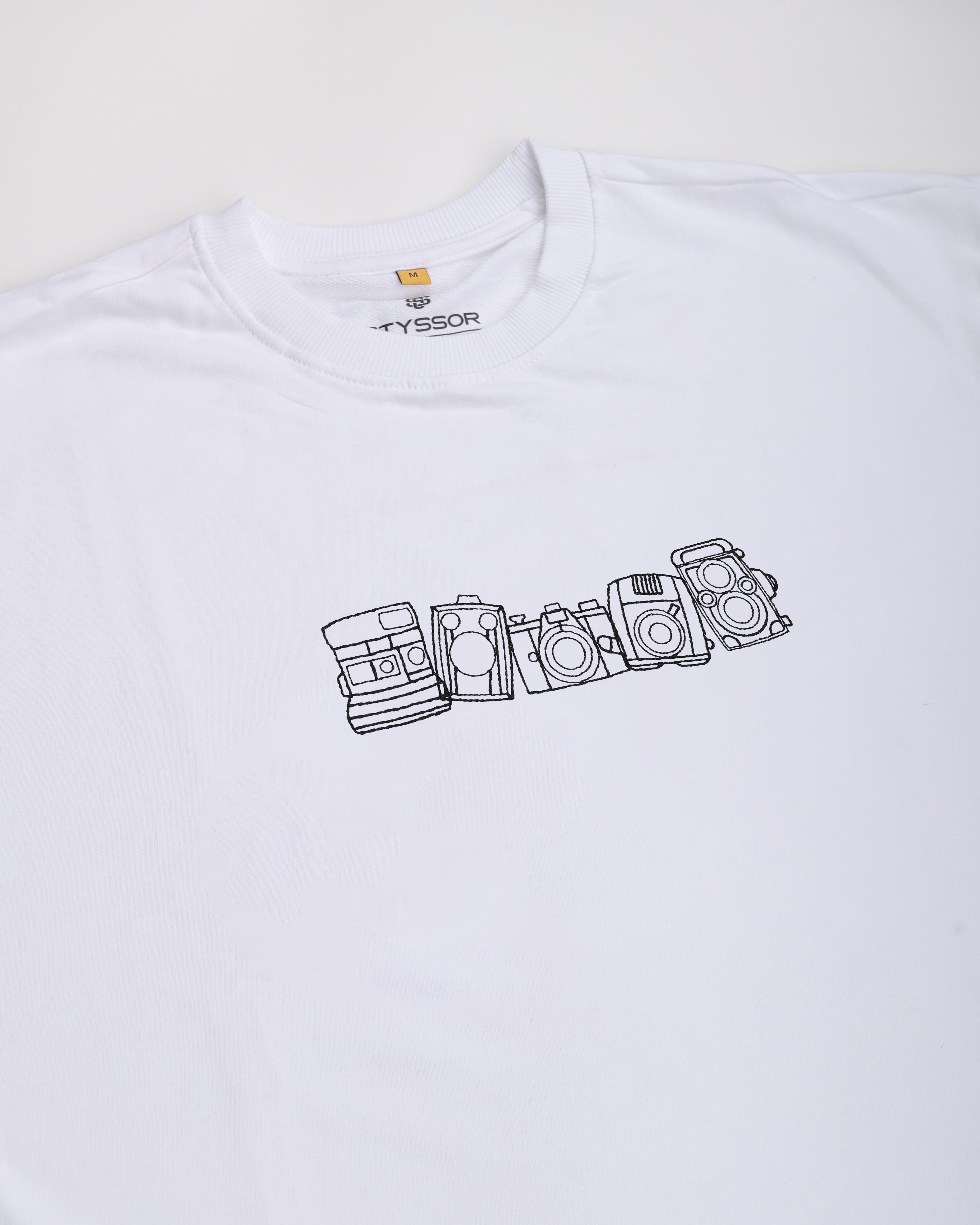 Vintage Camera Embroidery White Oversized T-Shirt