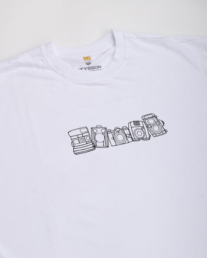 Vintage Camera Embroidery White Oversized T-Shirt