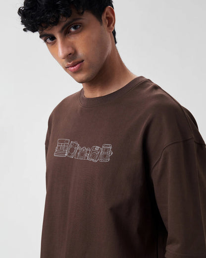 Vintage Camera Embroidery Brown Oversized T-Shirt1