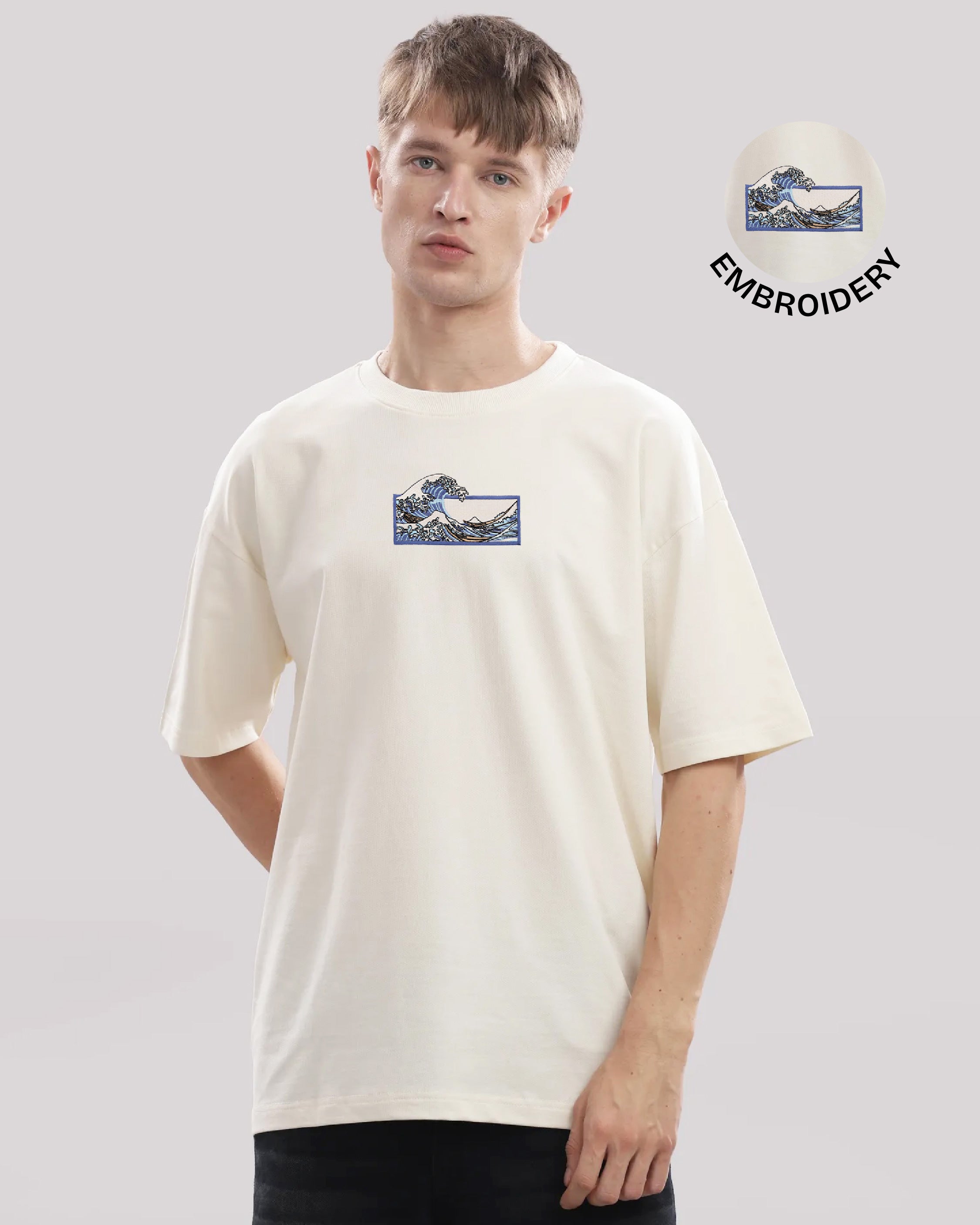 Wave off kanagawa Embroidery Off-White Oversized T-Shirt