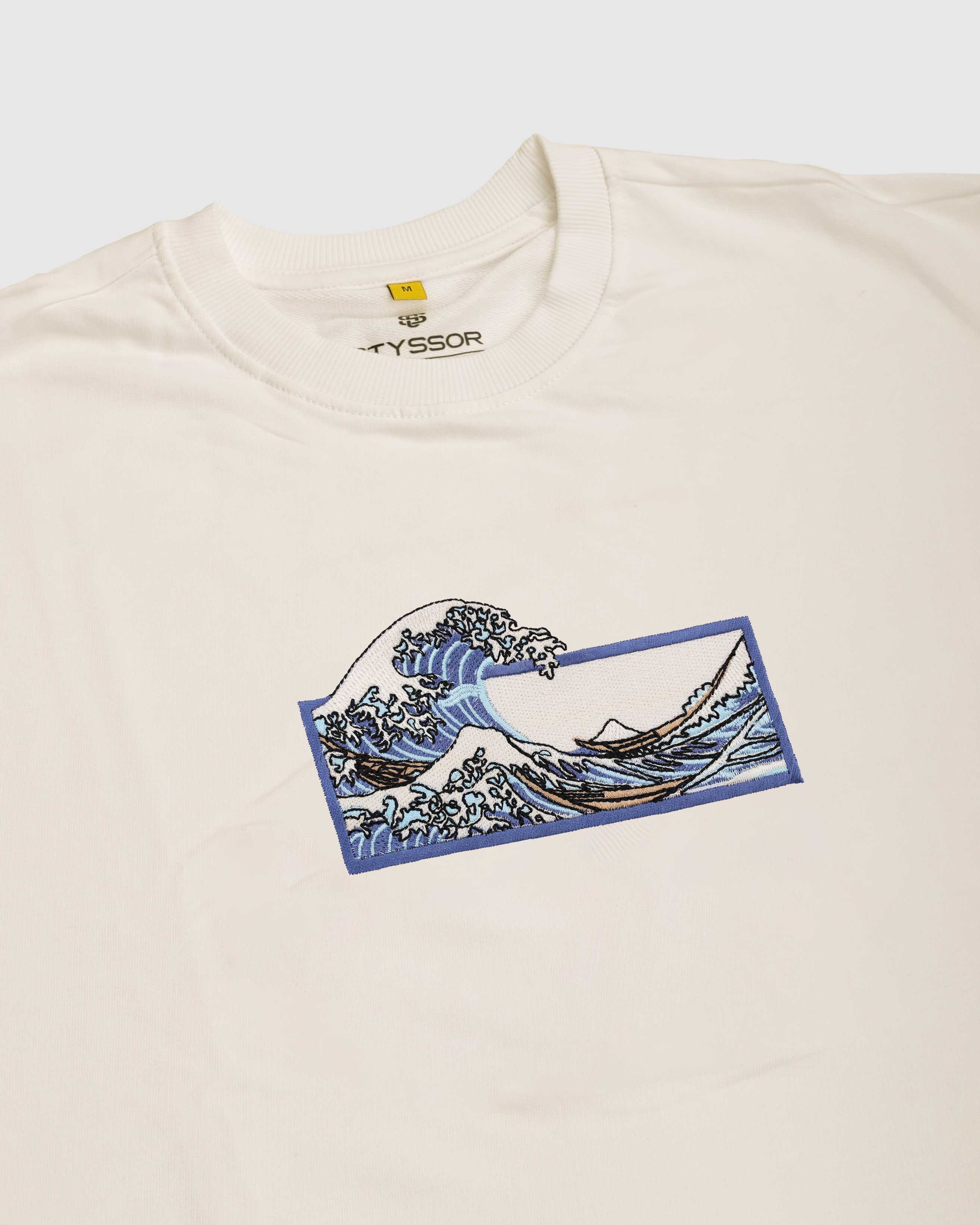 Wave off kanagawa Embroidery Off-White Oversized T-Shirt